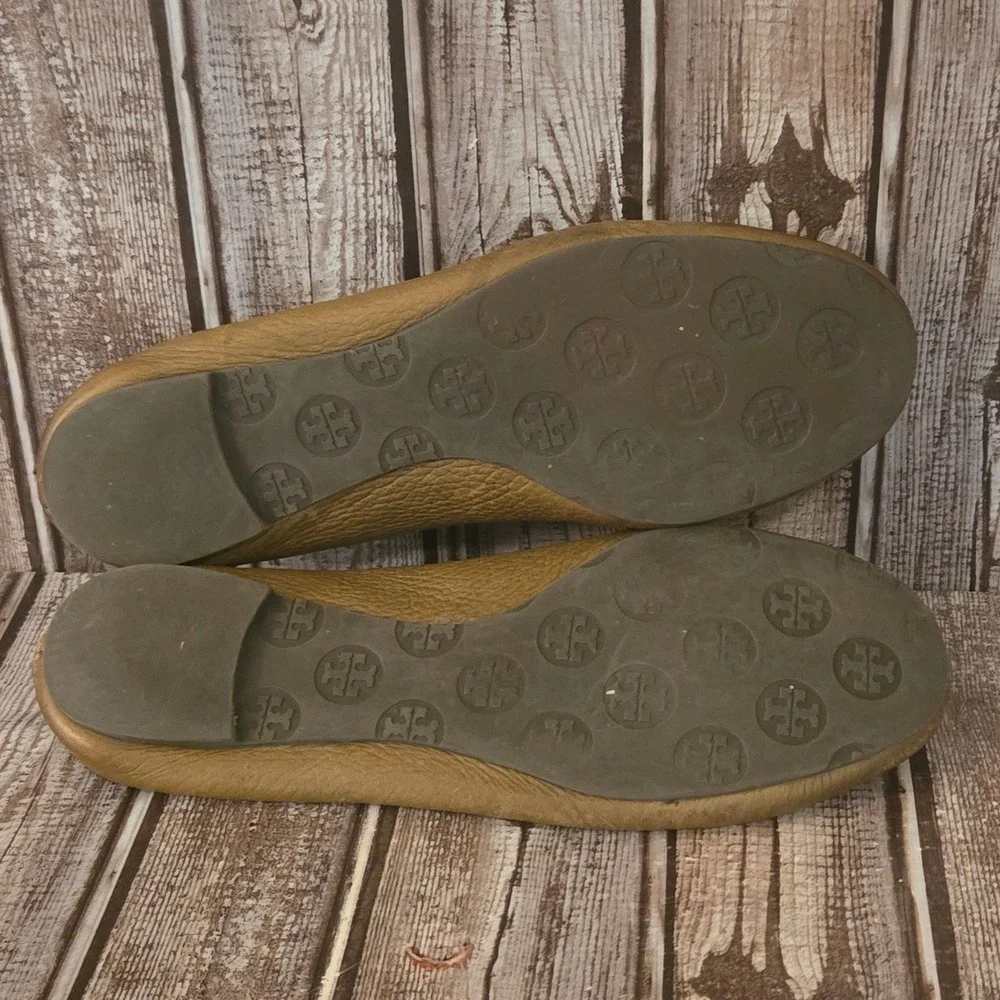 Sz 8 M Tory Burch Reva Olive Green Leather Comfort Ballet Flats Shoes VGUC